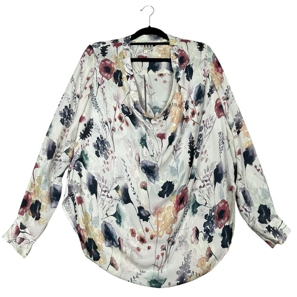 Haute Hippie Watercolor Floral Dreamy Mature Flowy Feminine Silk Blouse - Sz L - Picture 1 of 15